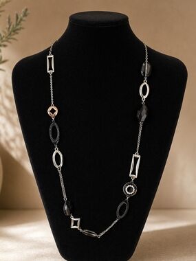 Lia Sophia Black and Silver Mixed-Link Necklace